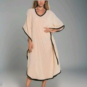 Elan Frayed Kraftan Beach Cover-up Natural Cream Gauzy Cotton Resort Lounge Nwt